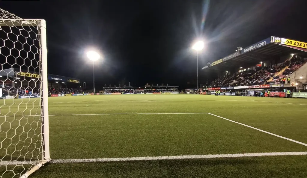 Seaview Stadium, Belfast, home of Crusaders FC. Northern Ireland's first senior synthetic pitch.